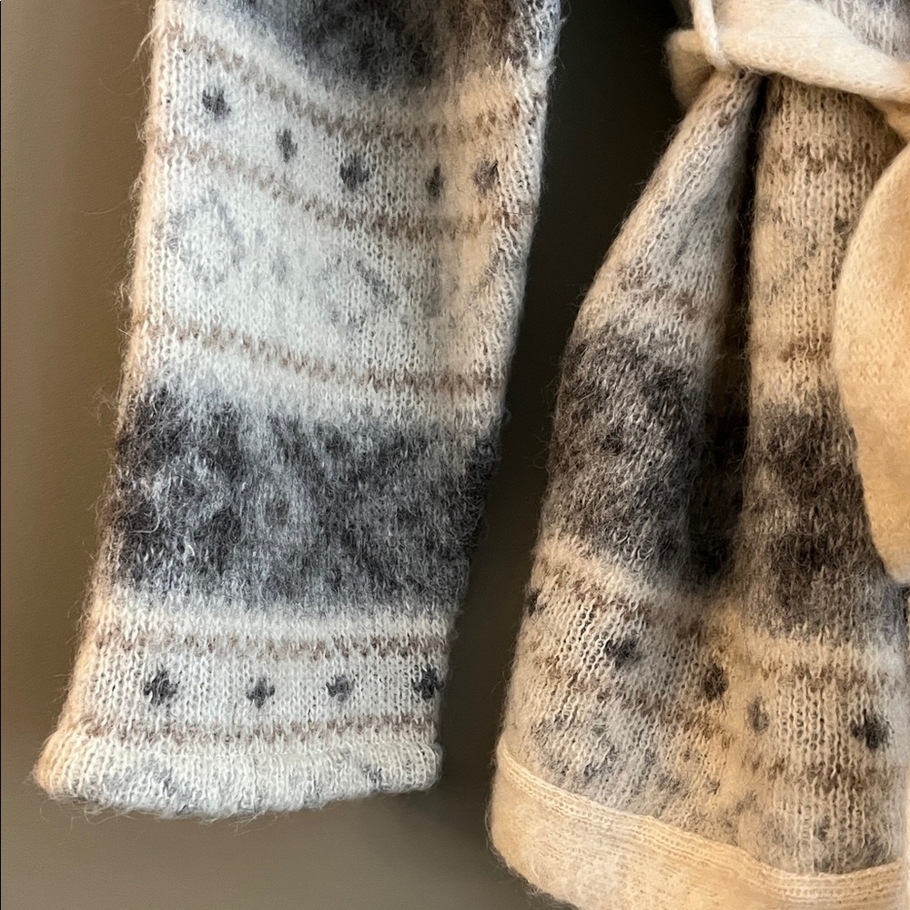 SAMBAND OF ICELAND Hooded Wool Cardigan - Gray and Cream Pattern - Picture 7 of 15